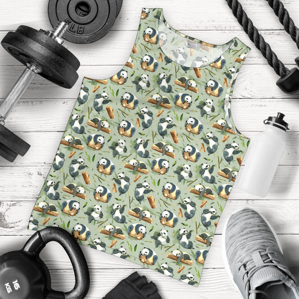 Panda Bear Design Bamboo Print Men Tank Top
