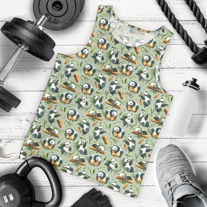 Panda Bear Design Bamboo Print Men Tank Top