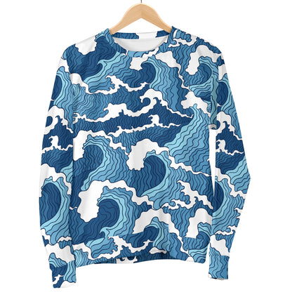 Wave Themed Pattern Print Women Long Sleeve Sweatshirt