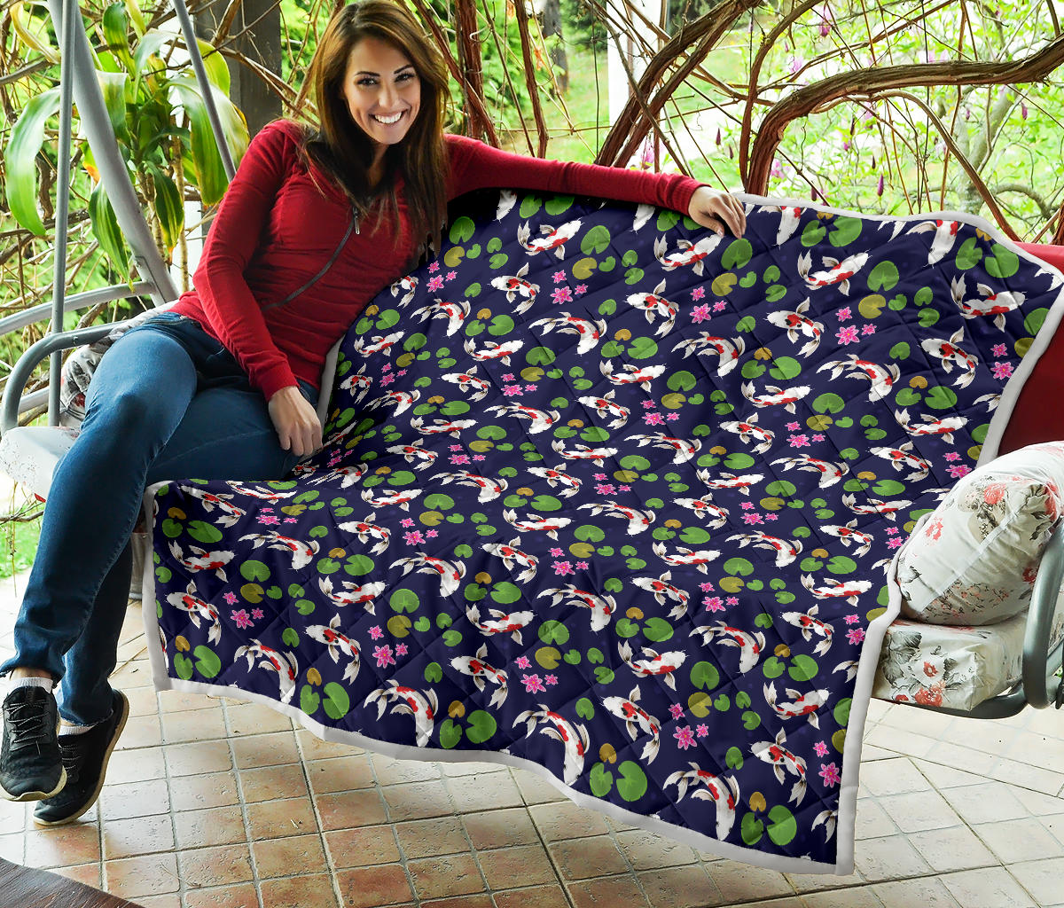 Koi Carp Pattern Design Themed Print Quilt Bedspread
