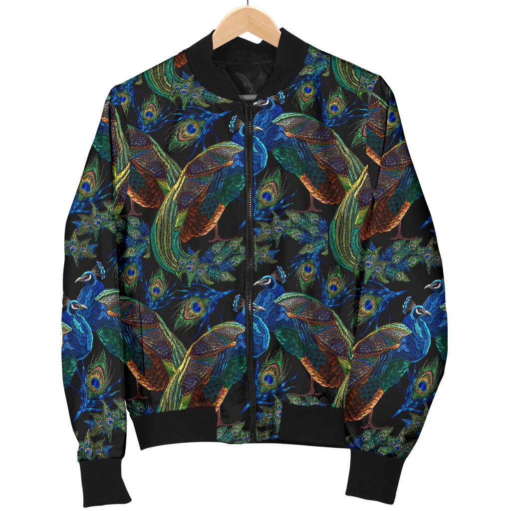 Peacock Themed Design Print Men Bomber Jacket