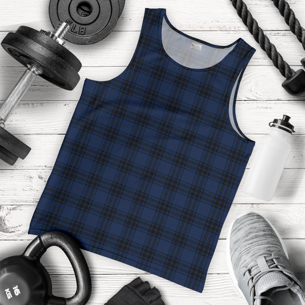 Navy Blue Tartan Plaid Pattern Men Tank Top