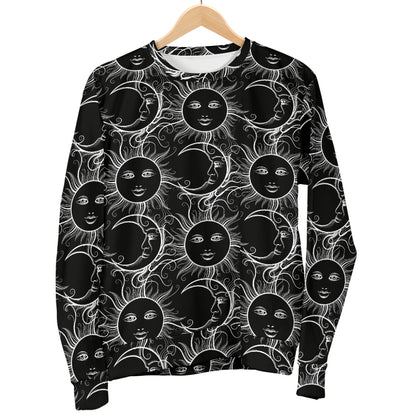 Sun Moon White Design Themed Print Women Long Sleeve Sweatshirt