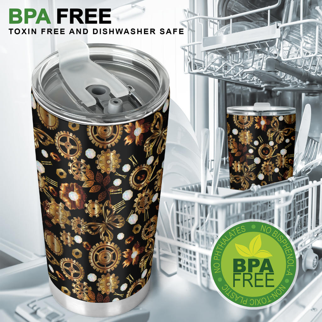 Steampunk Butterfly Design Themed Print Tumbler