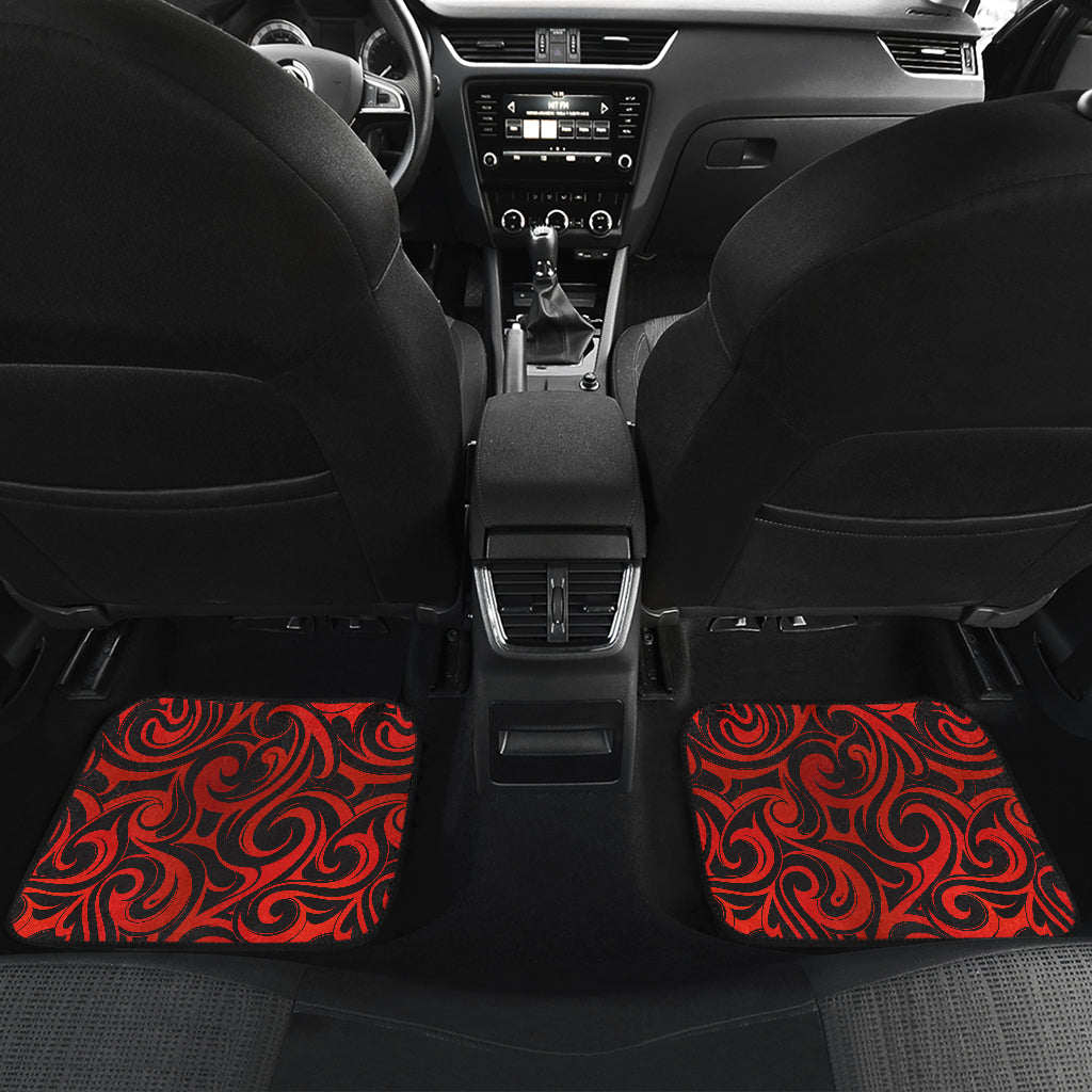 Maori Red Black Themed Design Car Floor Mats Front Back