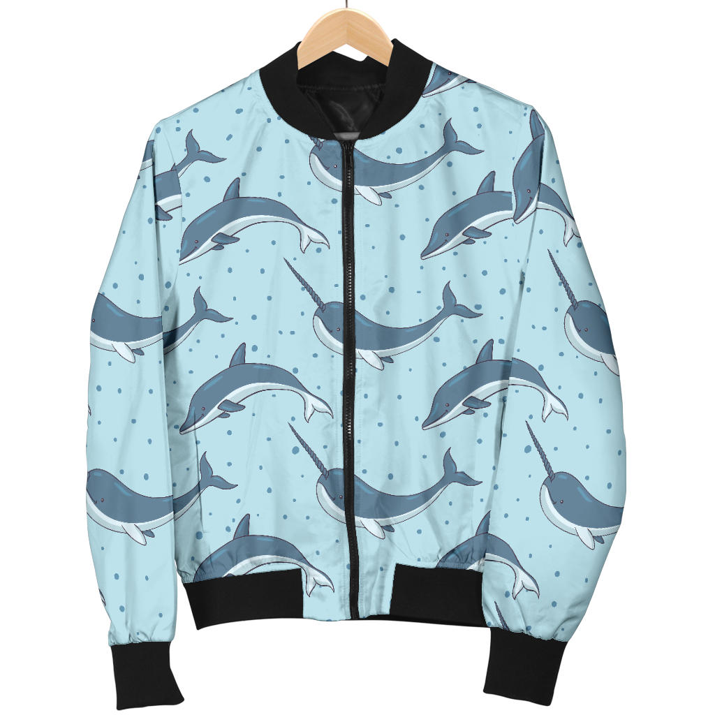 Narwhal Dolphin Print Men Bomber Jacket