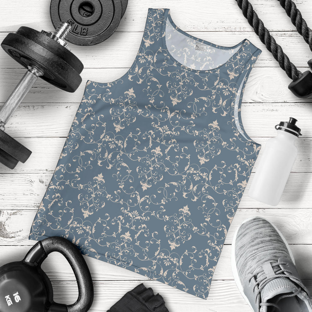 Damask Elegant Teal Print Pattern Men Tank Top