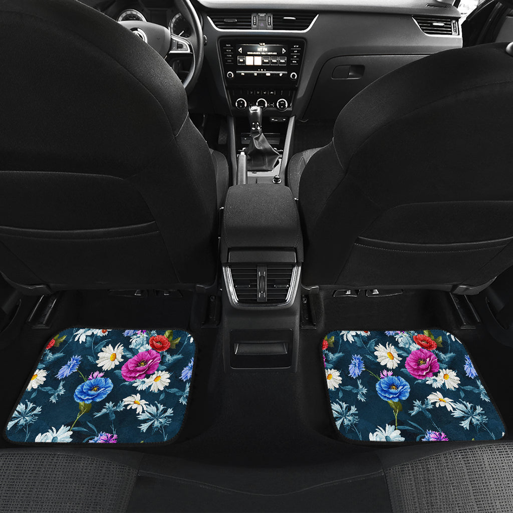 Floral Blue Themed Print Car Floor Mats Front Back