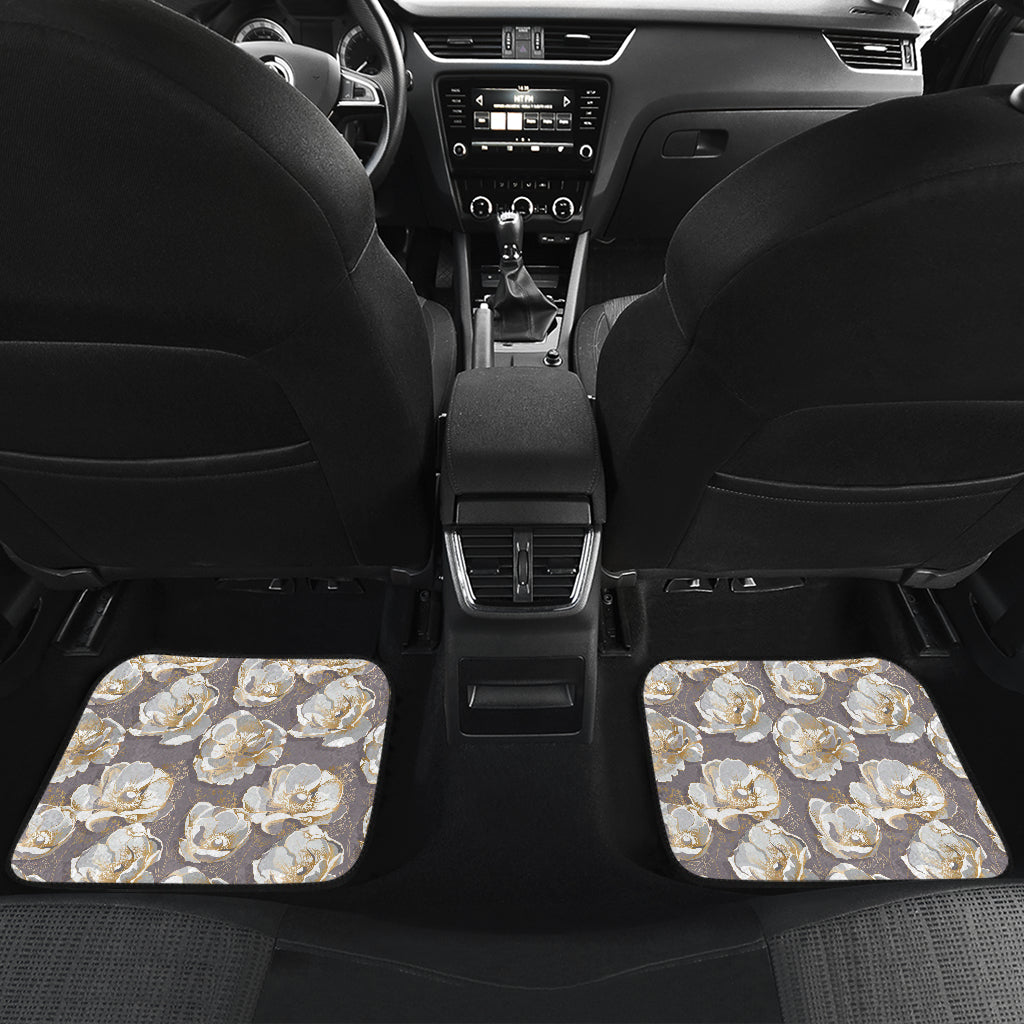Elegant Grey Flower Print Car Floor Mats Front Back