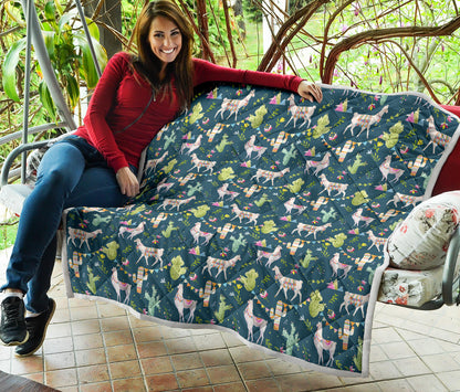 Llama with Cactus Design Print Quilt Bedspread