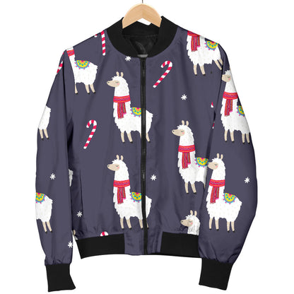 Llama with Candy Cane Themed Print Men Bomber Jacket
