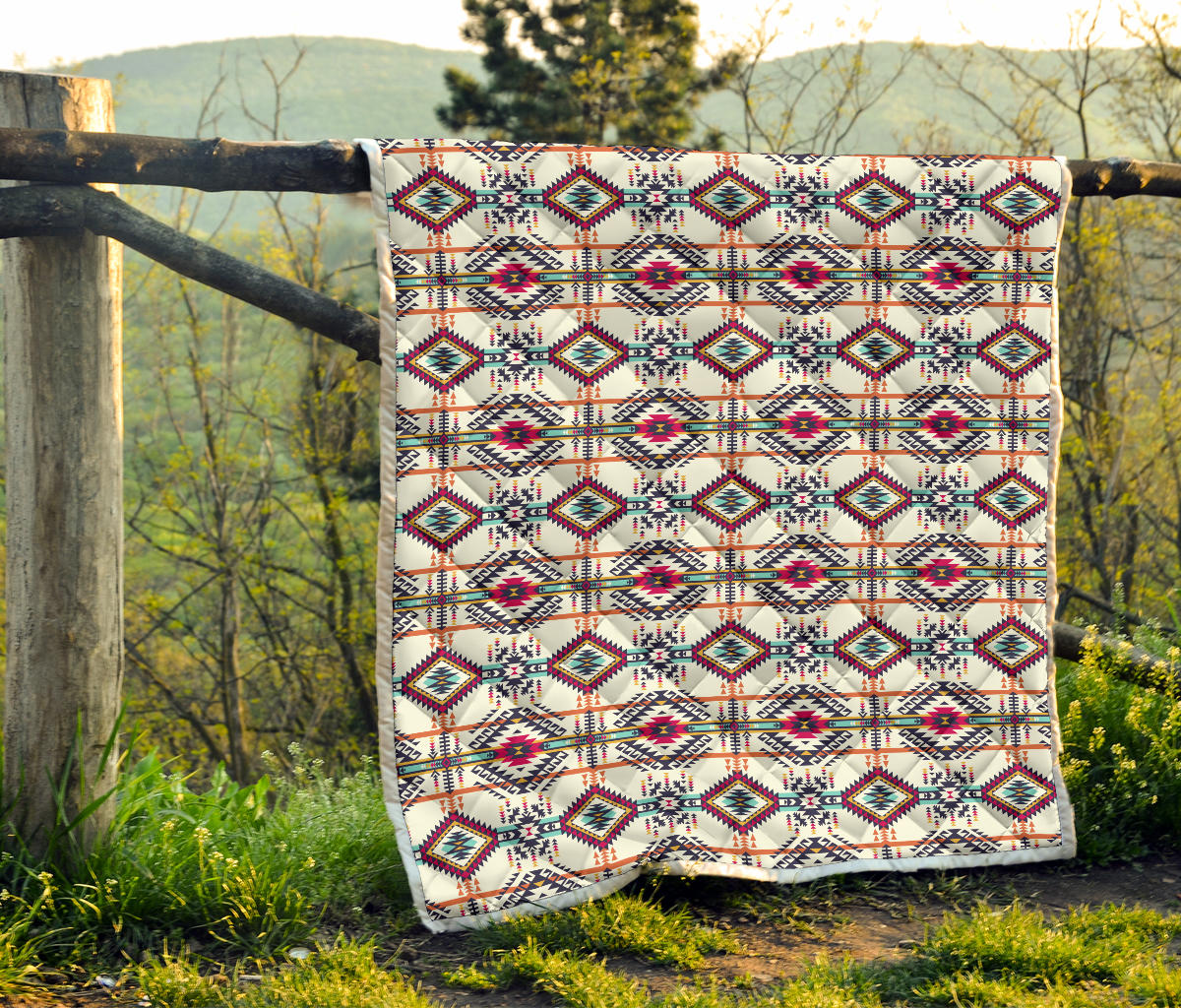 Indian Navajo Art Themed Design Print Quilt Bedspread