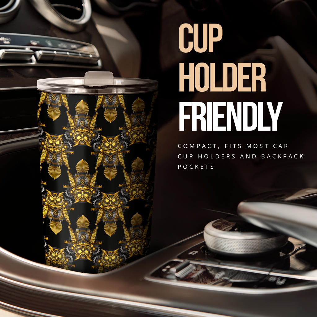 Steampunk Gold Owl Design Themed Print Tumbler