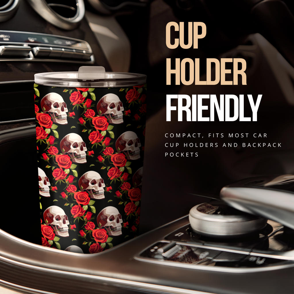 Red Rose Skull Design Print Tumbler