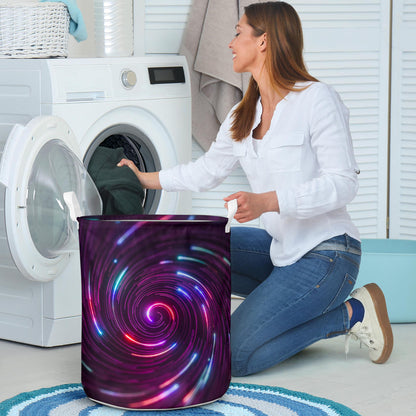 Vortex Twist Swirl Purple Neon Print Laundry Basket