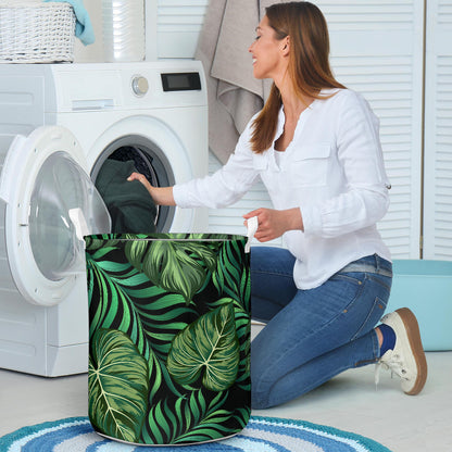 Green Fresh Tropical Palm Leaves Laundry Basket
