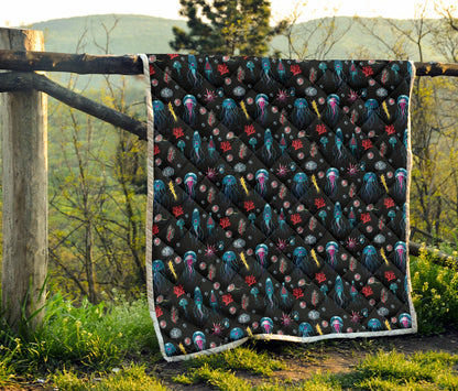 Jellyfish Underwater Print Quilt Bedspread