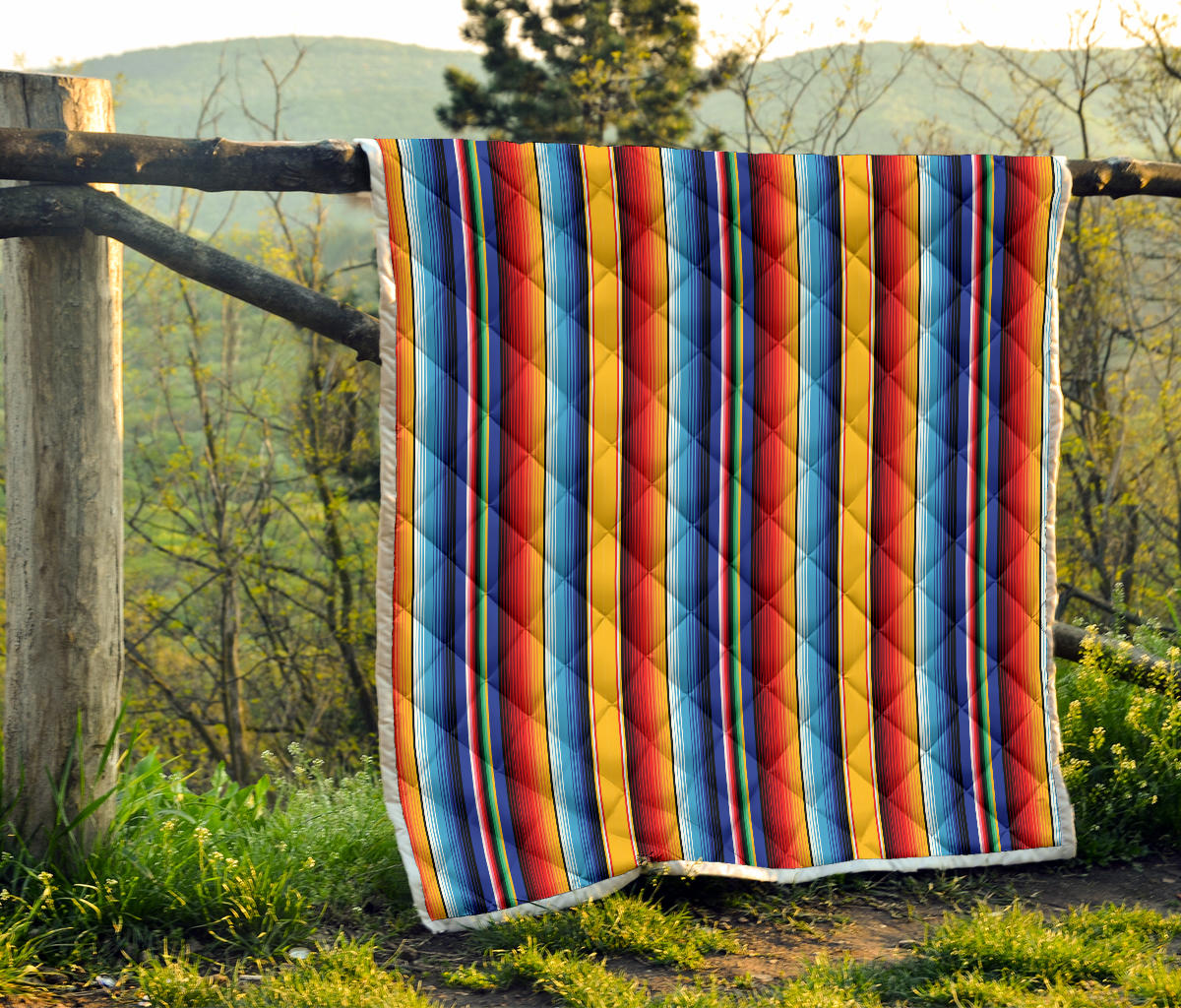 Mexican Blanket Stripe Print Pattern Quilt Bedspread