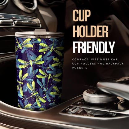 Dragonfly Lime Blue Print Pattern Tumbler