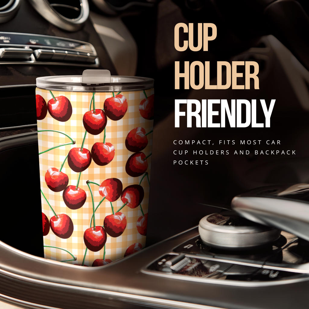 Cherry Orange Plaid Print Tumbler