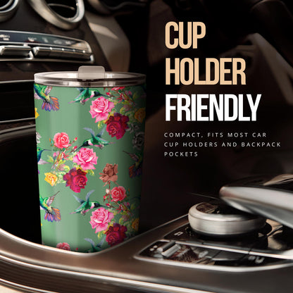 Hummingbird with Rose Themed Print Tumbler