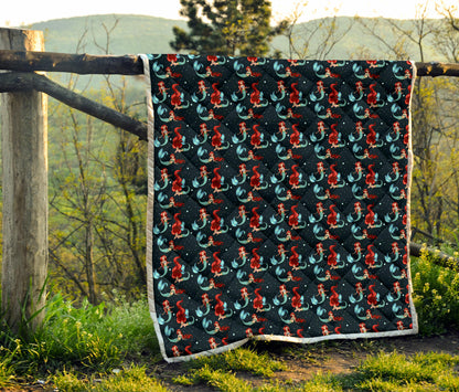 Mermaid Girl Themed Design Print Quilt Bedspread