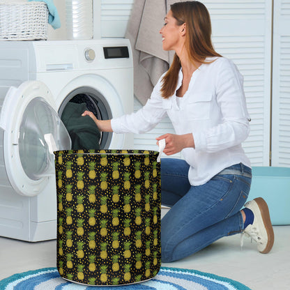 Pineapple Gold Dot Themed Print Laundry Basket