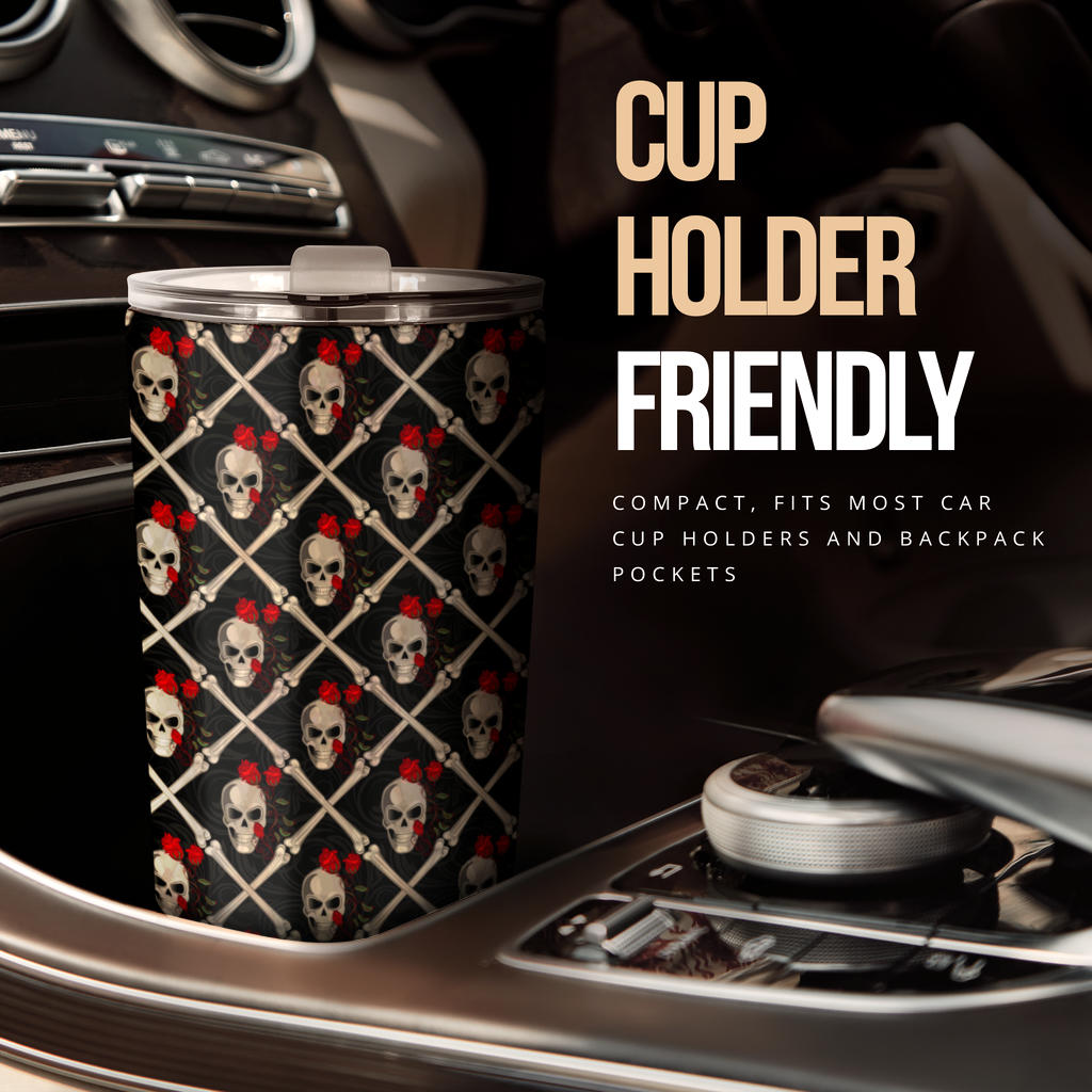 Skull Roses Bone Design Themed Print Tumbler
