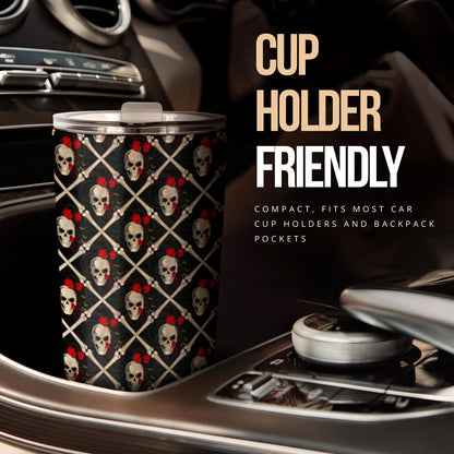 Skull Roses Bone Design Themed Print Tumbler