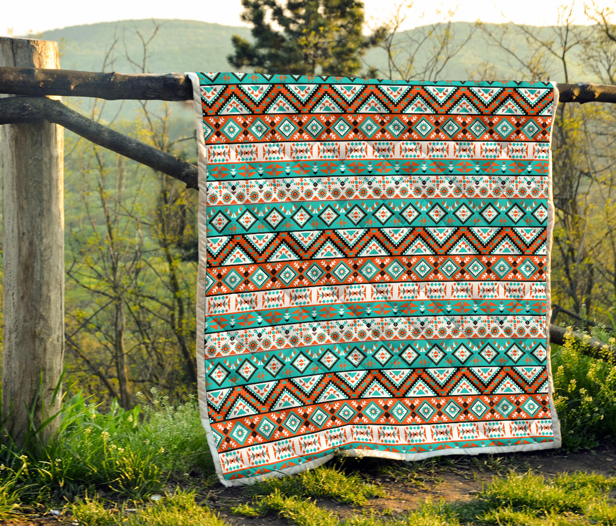 Navajo Style Print Pattern Quilt Bedspread