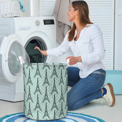 Eiffel Tower Polka Dot Print Laundry Basket