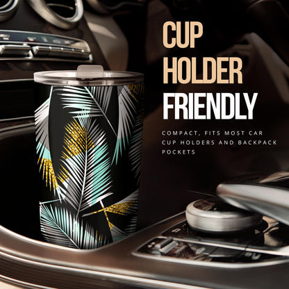 Gold Glitter Cyan Tropical Palm Leaves Tumbler