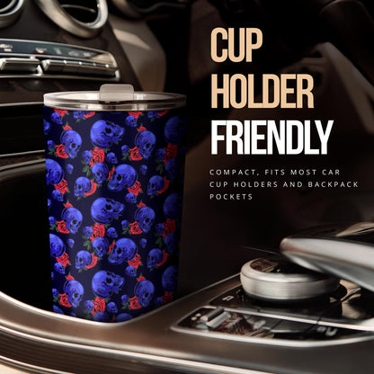 Skull Roses Neon Design Themed Print Tumbler