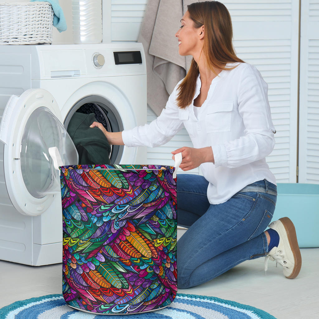 Feather Multicolor Design Print Laundry Basket