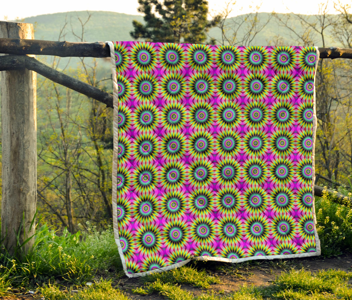 Optical illusion Flower Rainbow Style Quilt Bedspread