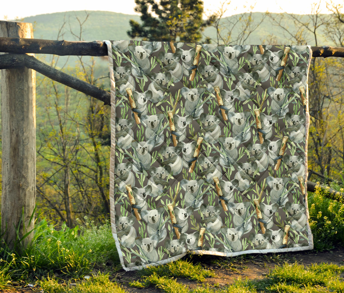 Koala Pattern Design Print Quilt Bedspread