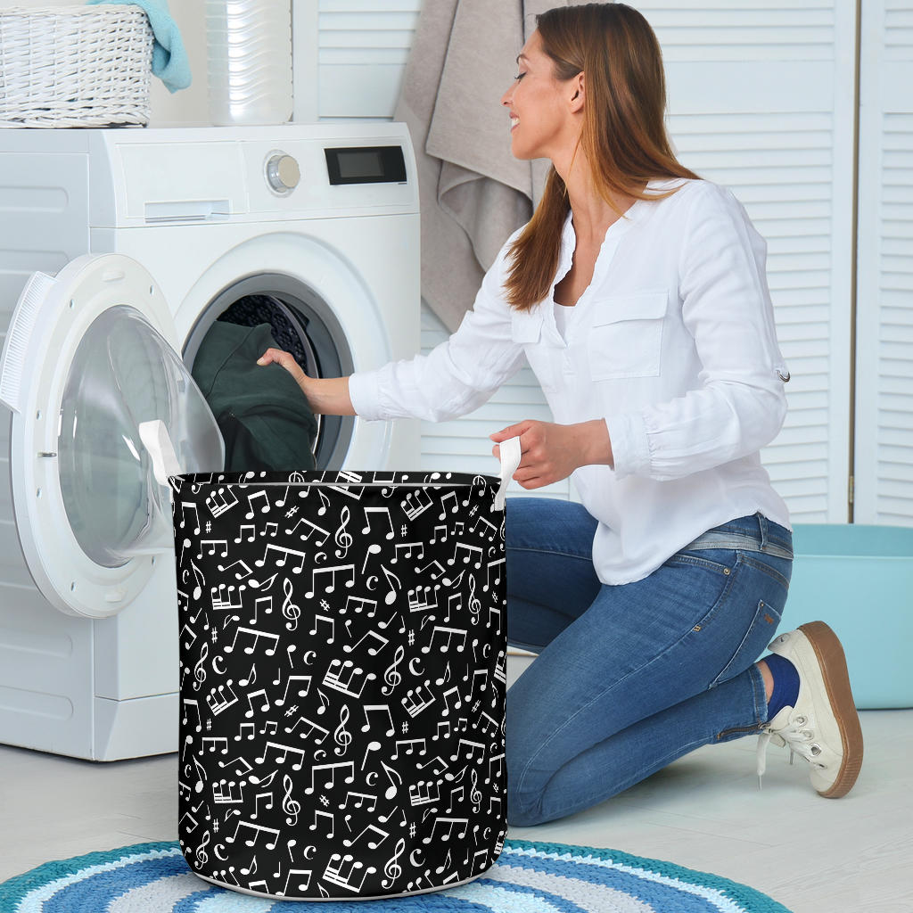 Music Note Black white Themed Print Laundry Basket
