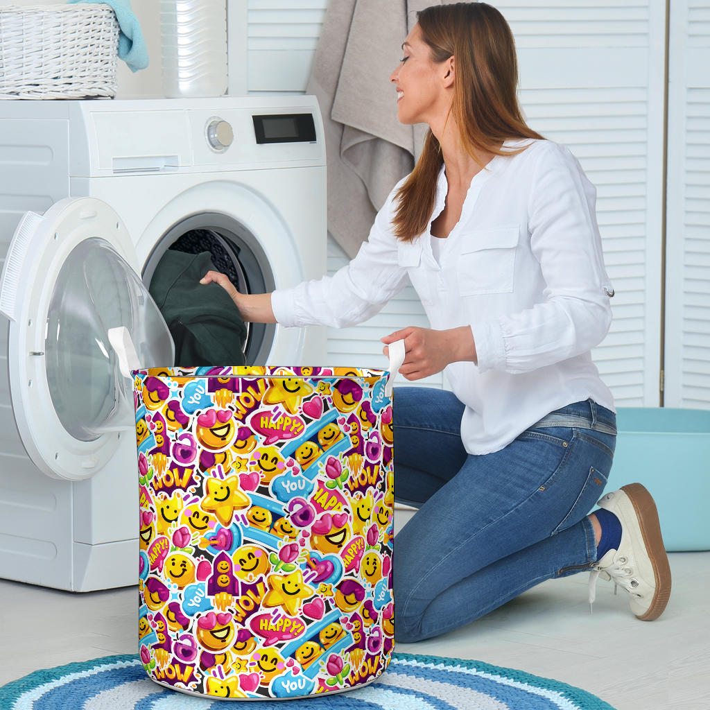 Emoji Sticker Print Pattern Laundry Basket
