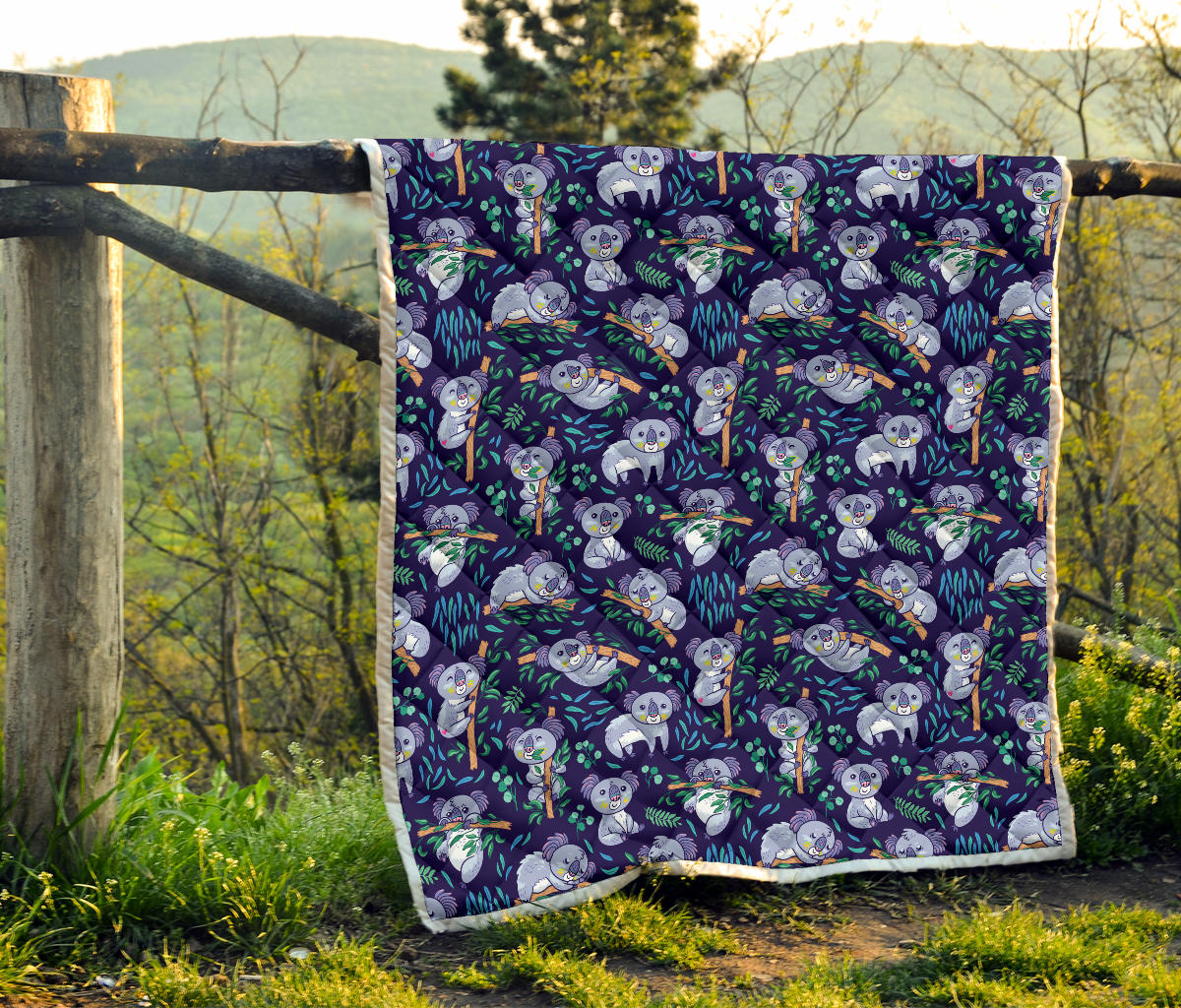 Koala Themed Design Print Quilt Bedspread