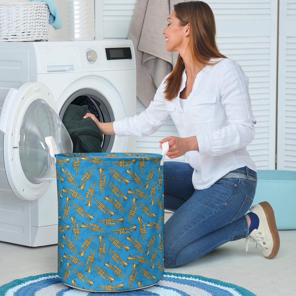 Trumpet Golden Pattern Themed Print Laundry Basket