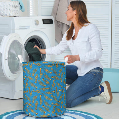 Trumpet Golden Pattern Themed Print Laundry Basket
