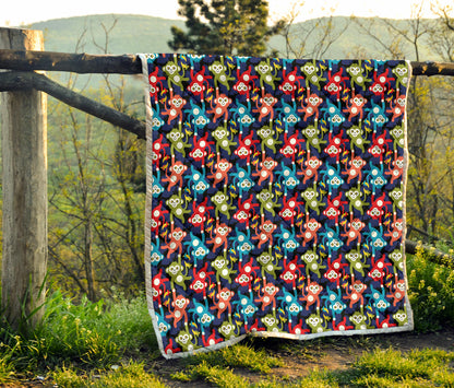 Monkey Colorful Design Themed Print Quilt Bedspread