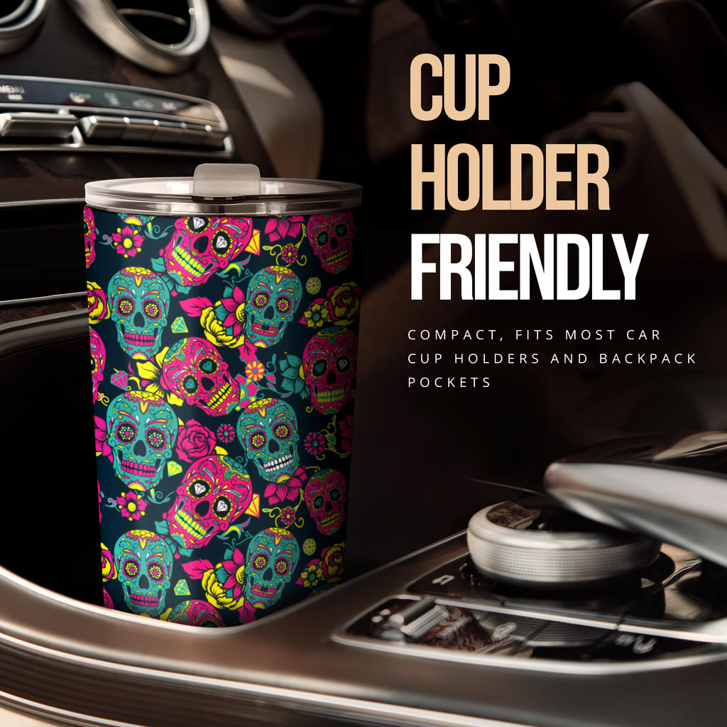 Sugar Skull Floral Design Themed Print Tumbler