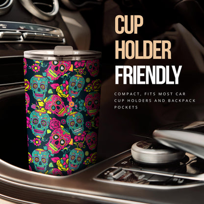 Sugar Skull Floral Design Themed Print Tumbler