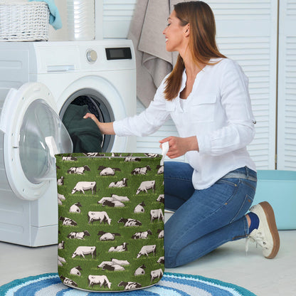 Cow on Grass Print Pattern Laundry Basket