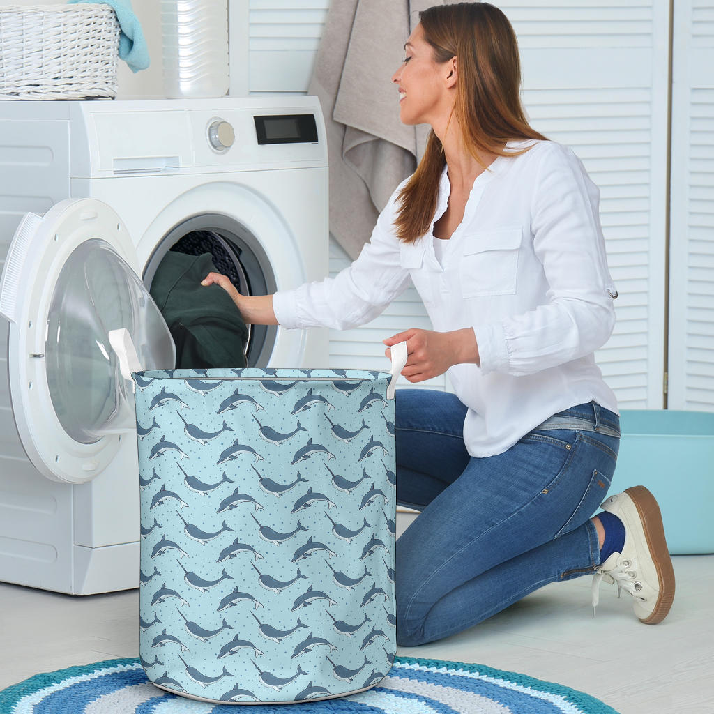 Narwhal Dolphin Print Laundry Basket