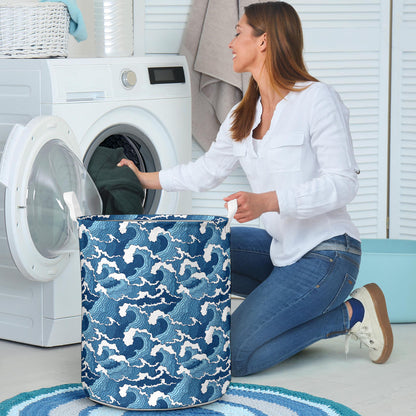 Wave Themed Pattern Print Laundry Basket