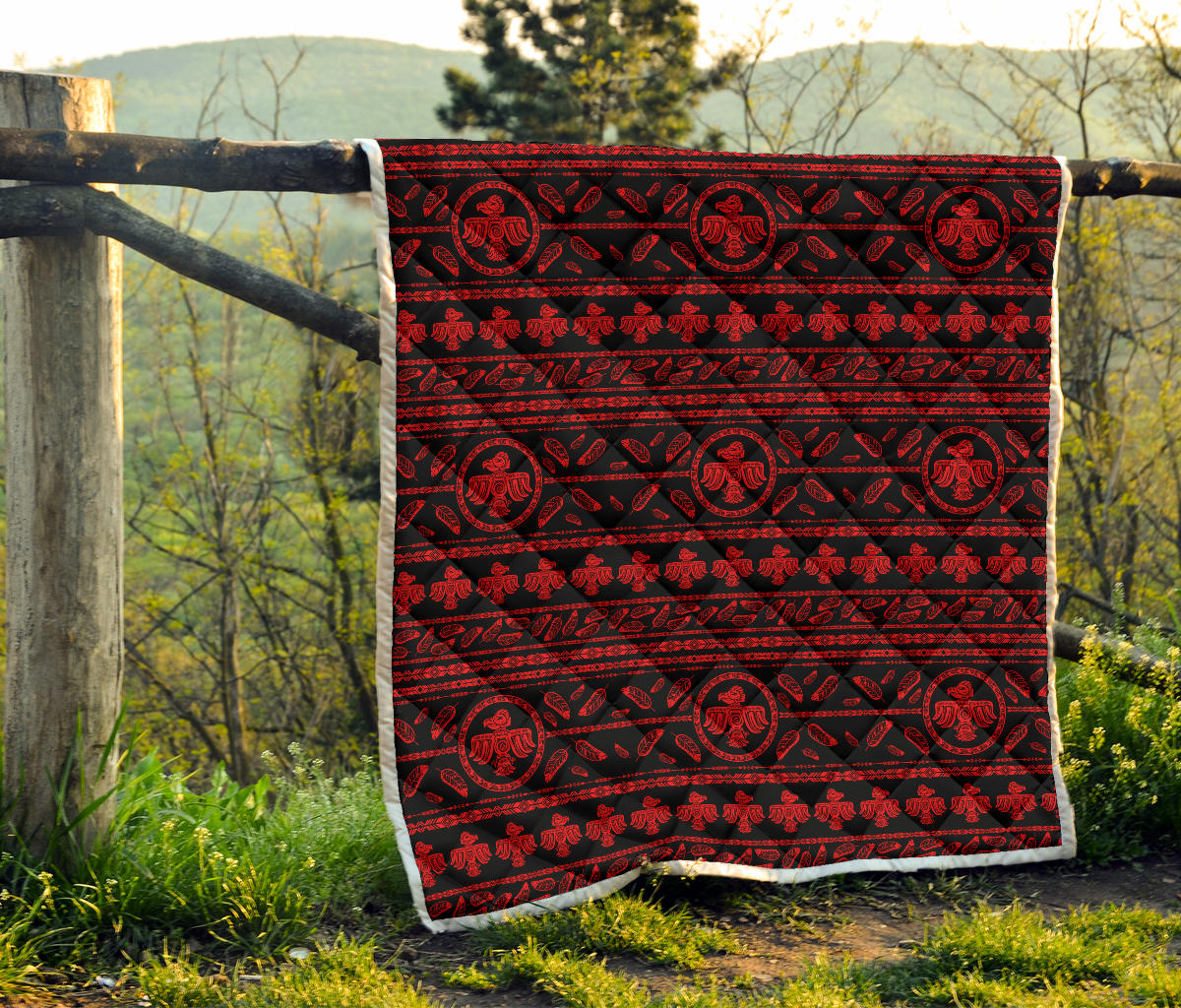 Native American Eagle Themed Print Quilt Bedspread