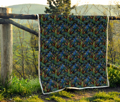 Peacock Themed Design Print Quilt Bedspread