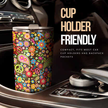 Flower Power Peace Paisley Themed Print Tumbler